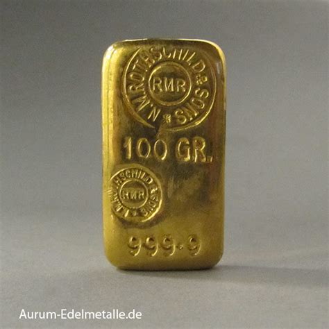 Goldbarren Rothschild 100g Feingold 9999 Gegossen Historisch Aurum