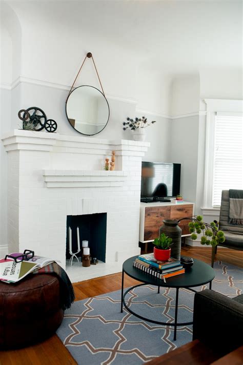 Neutral Transitional Living Room With White Fireplace Hgtv