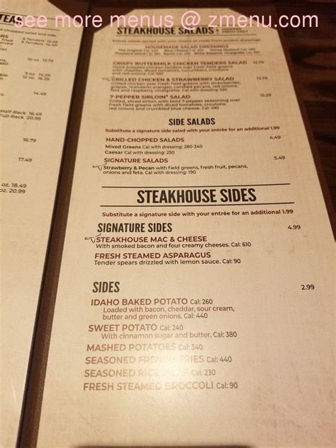 The dinner menu of longhorn steakhouse comes accompanied with delicious starters, a full feeling main course, sides, and dessert. Online Menu of LongHorn Steakhouse Restaurant, Yukon, Oklahoma, 73099 - Zmenu