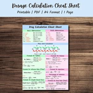 Printable Dosage Calculation Cheat Sheet Nursing Templates Nursing