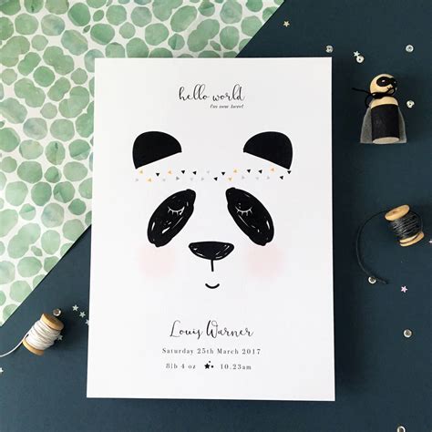 Personalised Panda Baby Birth Print By Honest Paper Co