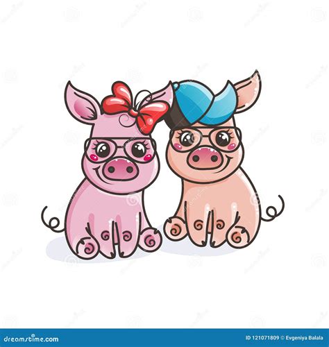 Cute Cartoon Baby Pigs In A Cool Sunglasses Stock Vector Illustration