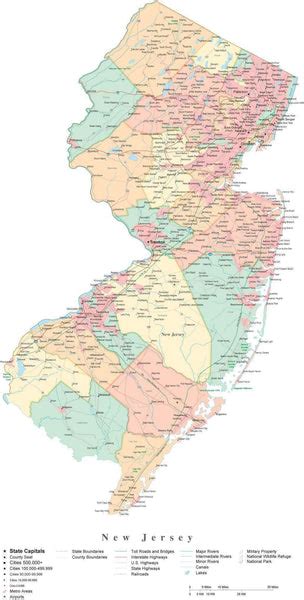 State Map Of New Jersey In Adobe Illustrator Vector Format Detailed