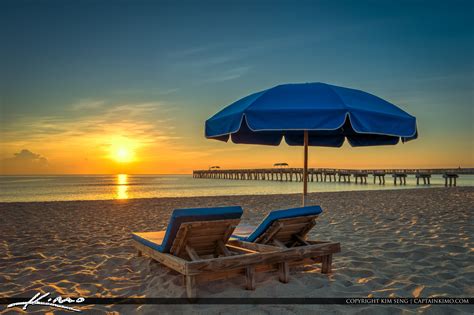 Beach Chairs And Umbrella At Lake Worth Pier Hdr Photography By