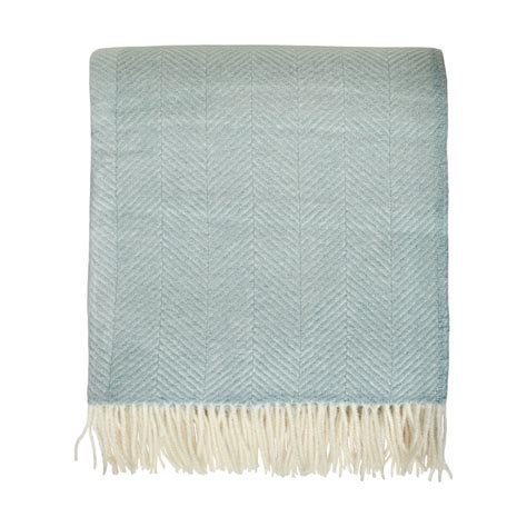 British Pure Wool Herringbone Throw Duck Egg Blue Tweedmill Textiles