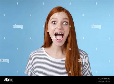 Amused Thrilled Enthusiastic Surprised Good Looking Redhead Girl Wide