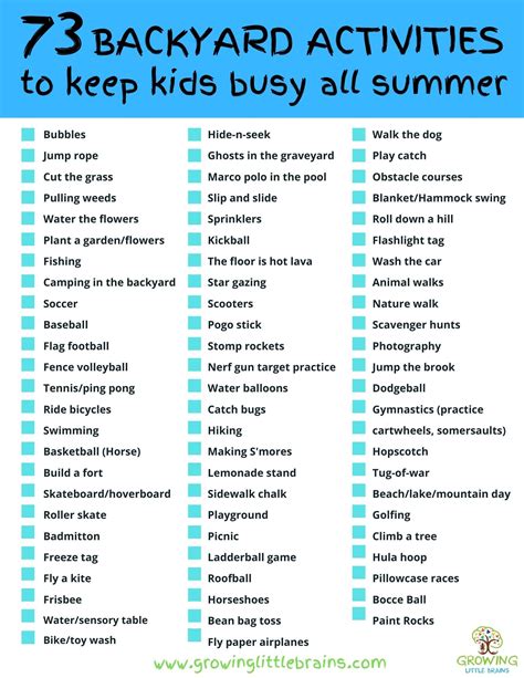 73 Backyard Activities To Keep Kids Busy All Summer — Growing Little Brains