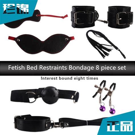 Fetish 8 Pcs Set Handcuffs Gag Clamps Whip Collar Erotic Toy Leather
