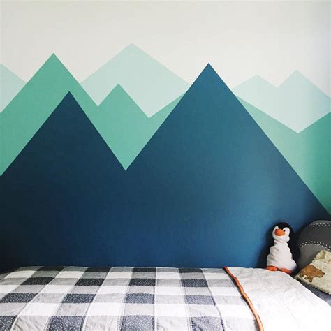 Boys Bedroom Painted Mountain Wall Mural Diy And Buffalo Check Quilt