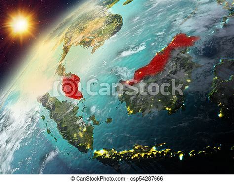 Malaysia On Planet Earth In Sunset Illustration Of Malaysia As Seen