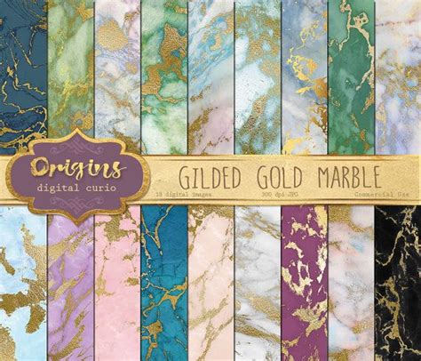Gilded Gold Marble Digital Paper Marble Textures Gold Vein