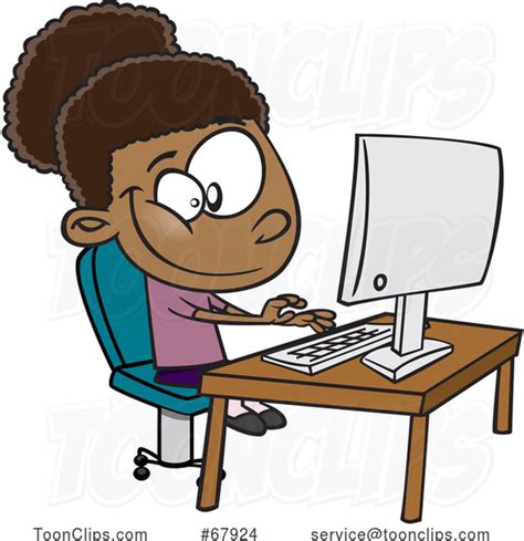 Cartoon Girl Typing On A Computer 67924 By Ron Leishman