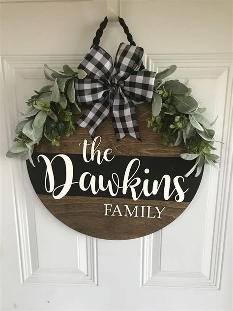 Personalized Wood Door Hanger Welcome Sign Last Name Sign Round Wood