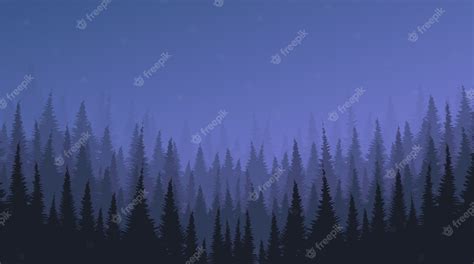 Premium Vector Dark Fog Landscape Background With Pine Forest And Star