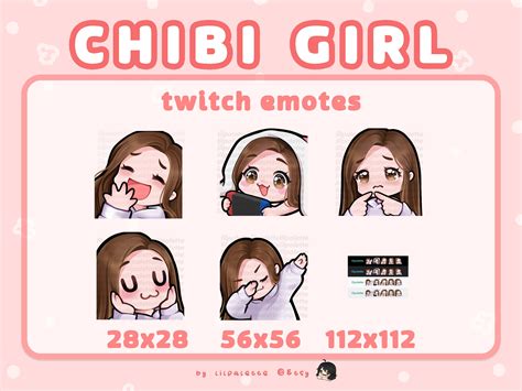 Drawing Illustration Digital Art Collectibles Cute Chibi Girl Twitch Emotes Pack Dark Skin