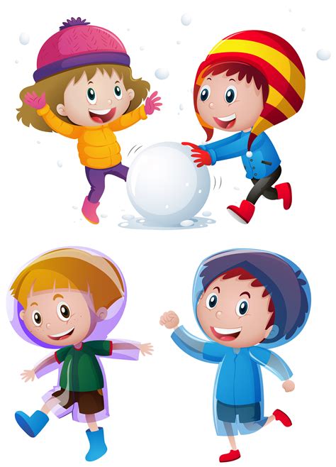 Children Playing With Snow In Winter 559437 Vector Art At Vecteezy