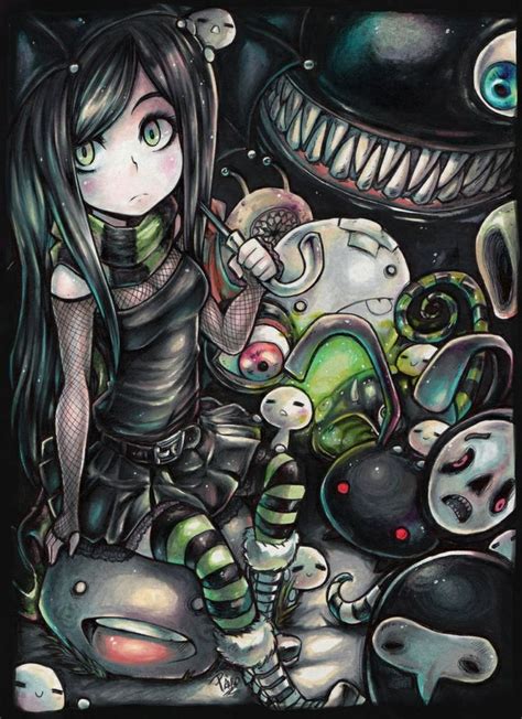 Gothic Anime Girl Monster Land Emo Scene Darkness Alone Rain