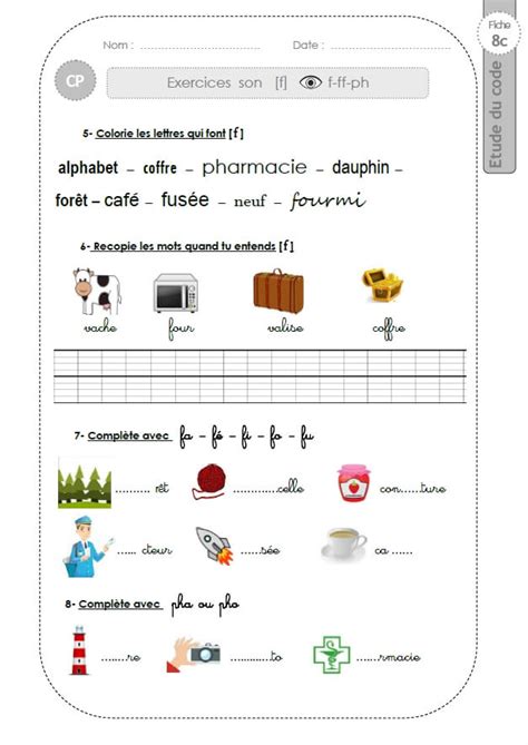 cp le son f au cp 240 fiches d exercices corrigés
