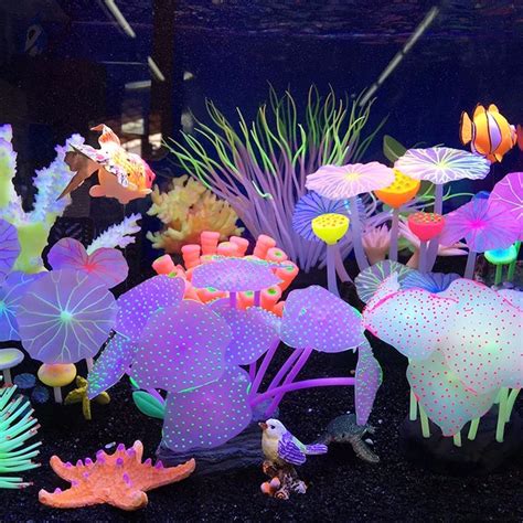 Artificial Silicon Coral Unique Fish Tank Accessories Glowing Aquarium
