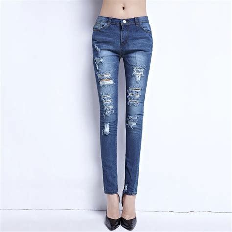 Ladies Sexy Ripped Jeans Casual Elastic Denim Slim Pencil Long Pants T In Jeans From Womens