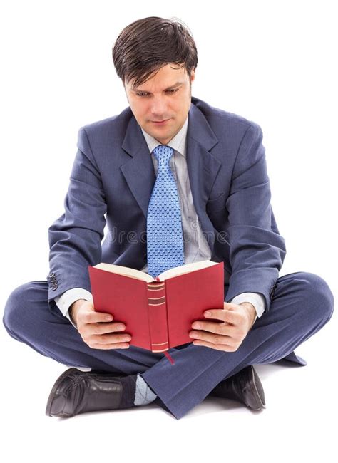 Business Man Sitting Cross Legged And Reading Stock Image Image Of