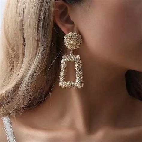 Color Gold Material Alloy Size Approx 2 5x1 25 Big Drop Earrings