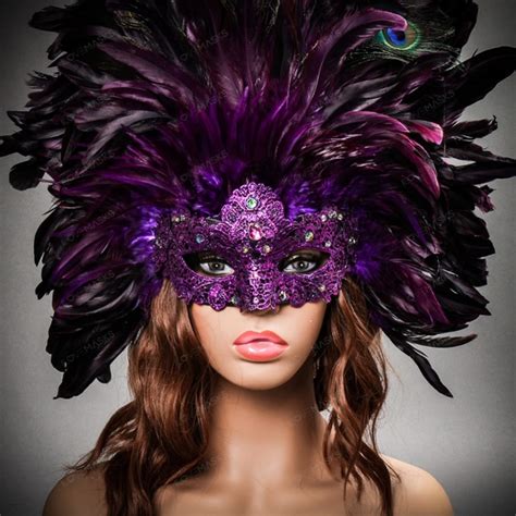 Ilovemasks Accessories Luxury Traditional Venice Carnival Masquerade Purple Feather Mask