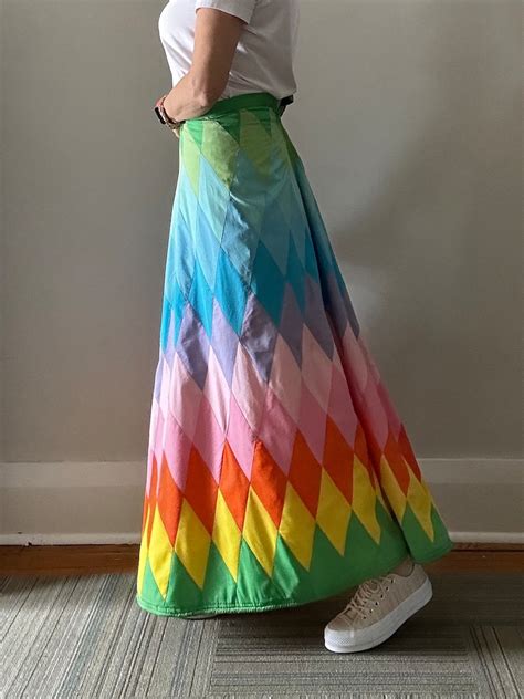 Vintage Patchwork Rainbow Maxi Skirt 70s Quilt Skirt Hippie Etsy