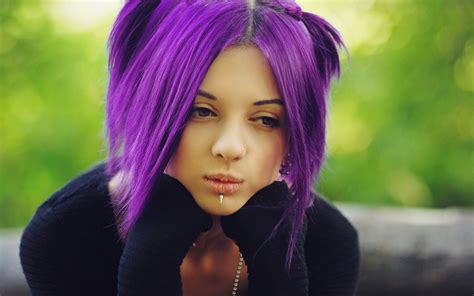 Wallpaper Face Women Outdoors Model Dyed Hair Long Hair Purple