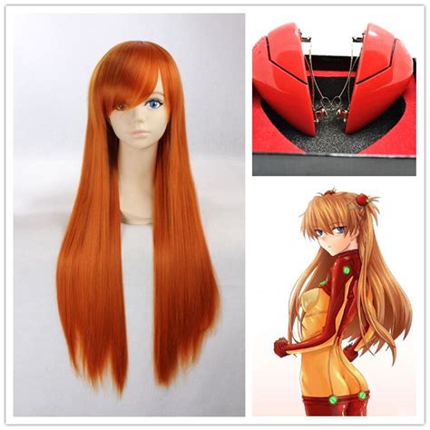 80cm Long Straight Orange Yellow Eva Asuka Langley Soryu Cos Wig Neon