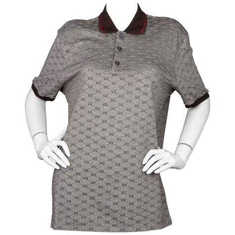 Gucci Men S Brown Monogram Polo Shirt With Web Collar Sz XXXL For Sale
