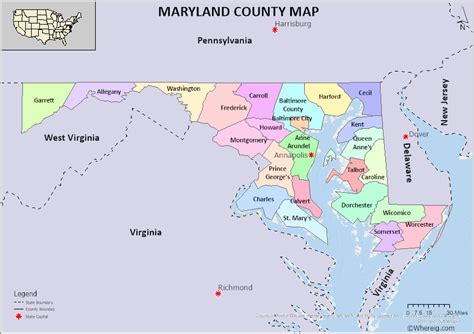 Maryland County Map List Of Counties In Maryland With Seats