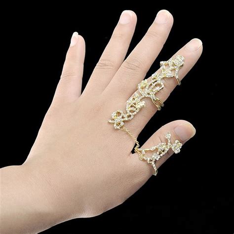 Goldsilver Crystal Wide Long Rings Midi Mid Finger Knuckle Ring Set