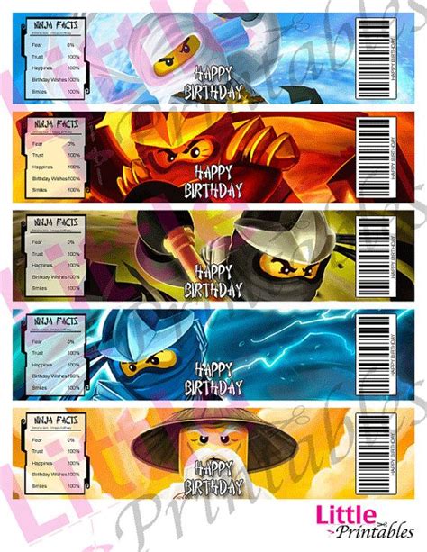 Printable set includes two pdf files with ninjago eyes in 4 different sizes. Ninjago water bottles You will receive a PDF file with 1.8 x 8 inch water labels (If you need a ...