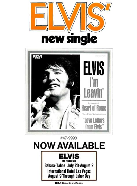 Classic 70s Music Ads Elvis Presley ‘im Leavin” 1971 Bionic Disco