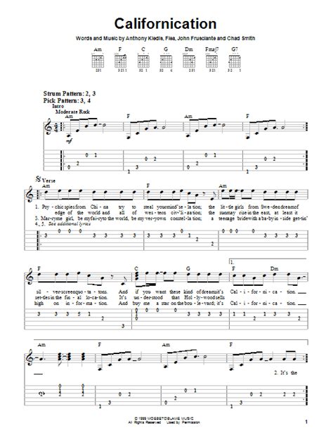 Californication Sheet Music Red Hot Chili Peppers Easy Guitar Tab