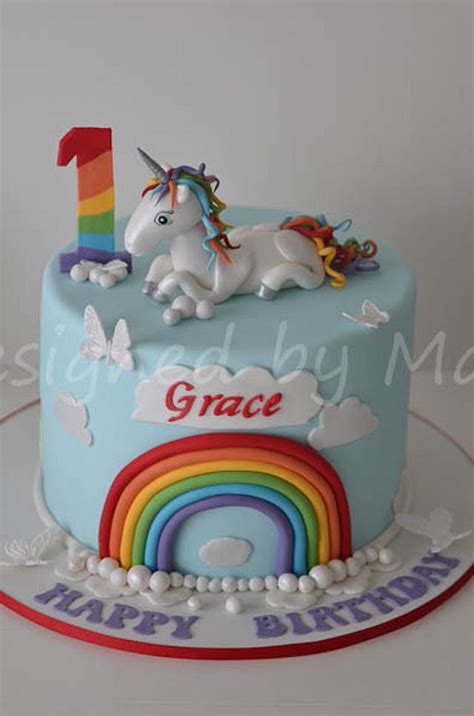 Unicorn And Rainbow 1st Birthday Cake Cake By Designed By