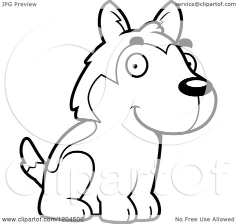 Cartoon Of A Black And White Cute Husky Puppy Dog Sitting Royalty