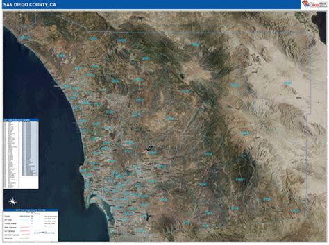 San Diego County Ca Wall Map Satellite Zip Style By Marketmaps Mapsales