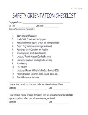New Employee Safety Orientation Template Form Fill Out And Sign