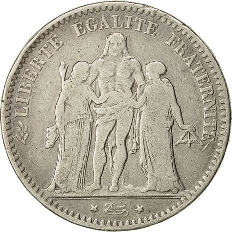 454542 Monnaie France Hercule 5 Francs 1875 Paris Tb Argent
