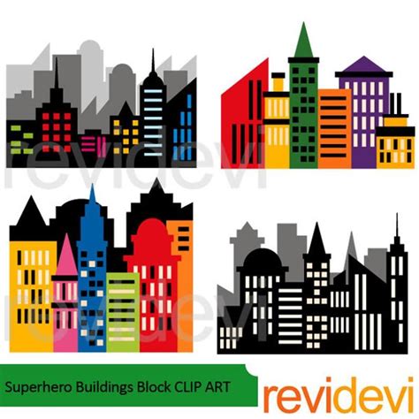 Superhero Clipart Skyline City Buildings Block Clip Art Etsy City