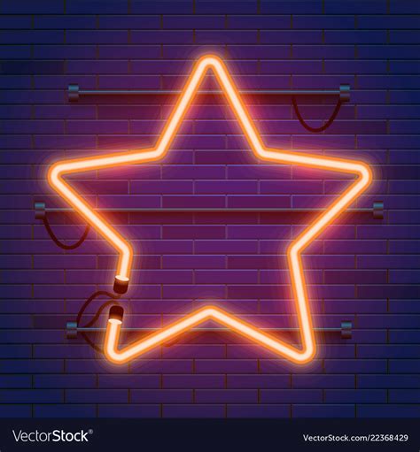 Neon Lamp Star Frame On Brick Wall Background Vector Image