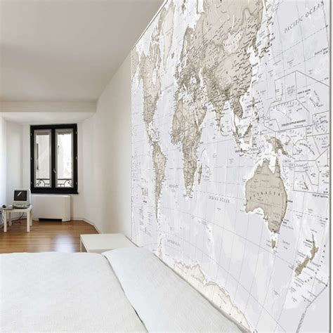 Giant World Map Mural Neutral Mural Wall Decal Map Etsy