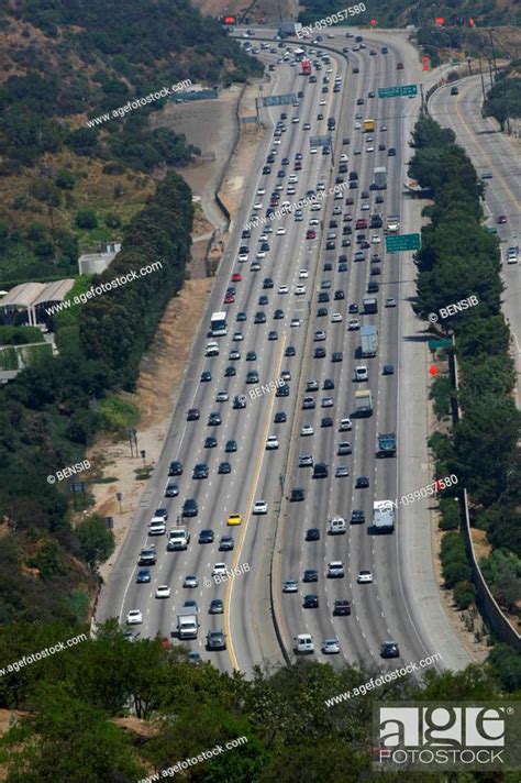 Aerial View Of Los Angeles Congested Highway California Usa Stock