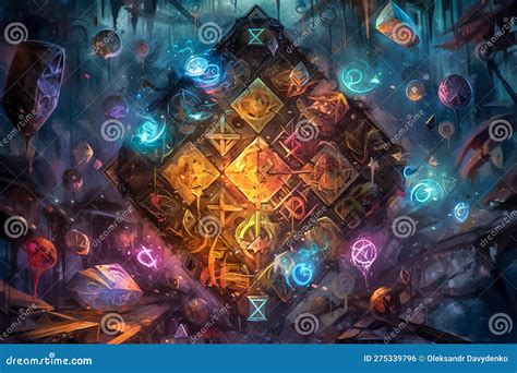 Colorful Abstract Background With Mystical Glowing Signs Digital