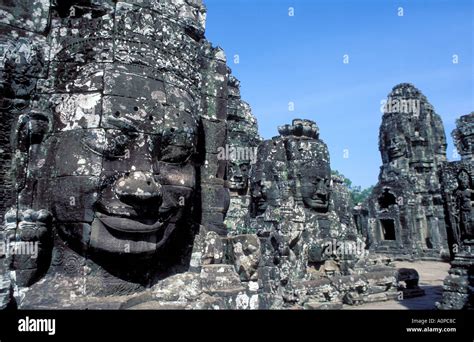 Buddha Face Carved In Stone On One Of The Towers At The Bayon Temple