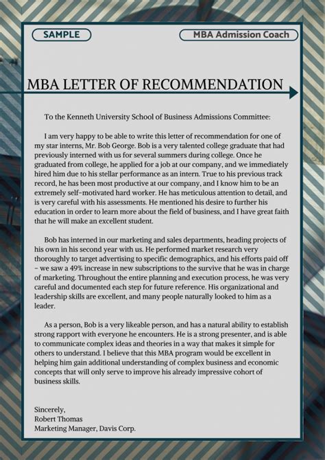 Mba Letter Of Recommendation Example