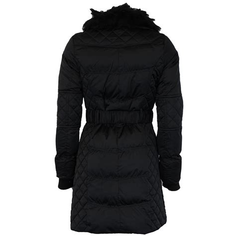 ladies parka jacket brave soul womens long coat quilted padded fur belt