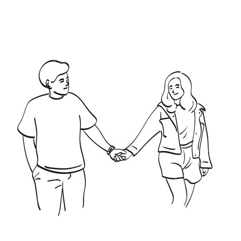 Handdrawn Vector Illustration Of A Couple Holding Hands In Line Art